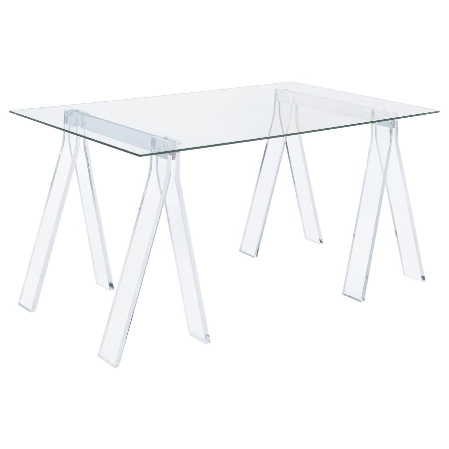 (image for) Amaturo 59-inch Glass Top Acrylic Writing Desk Clear - Click Image to Close