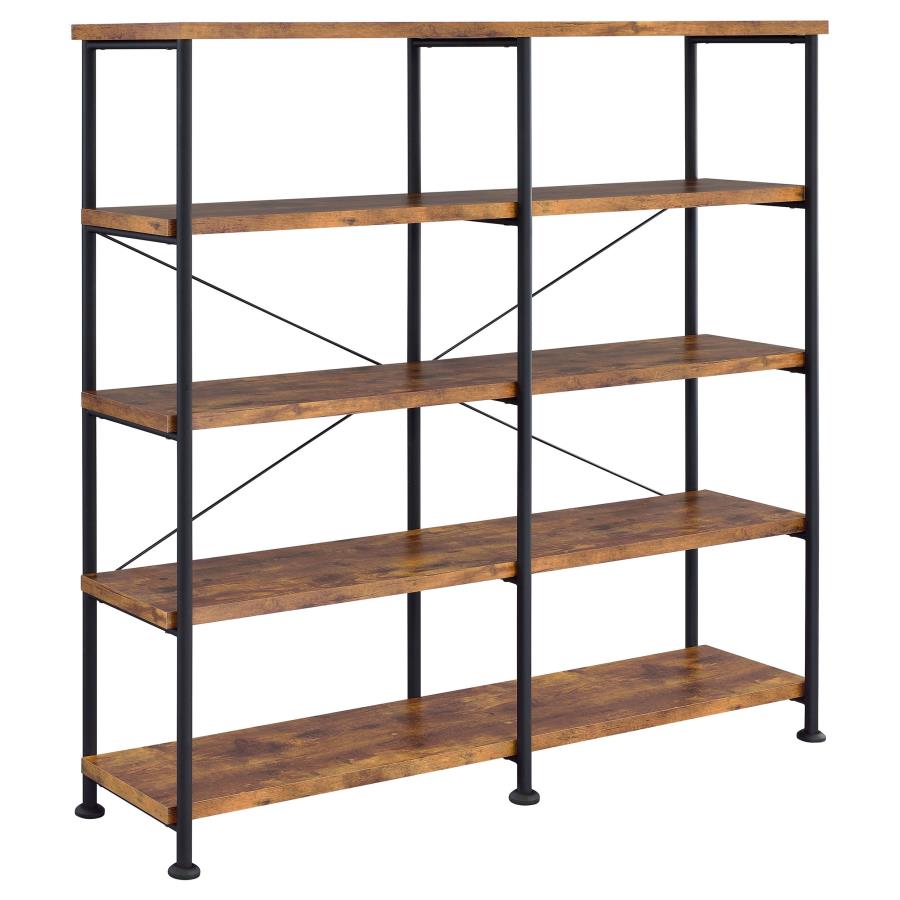 (image for) Analiese 63-inch 4-shelf Double Bookshelf Rustic Nutmeg - Click Image to Close