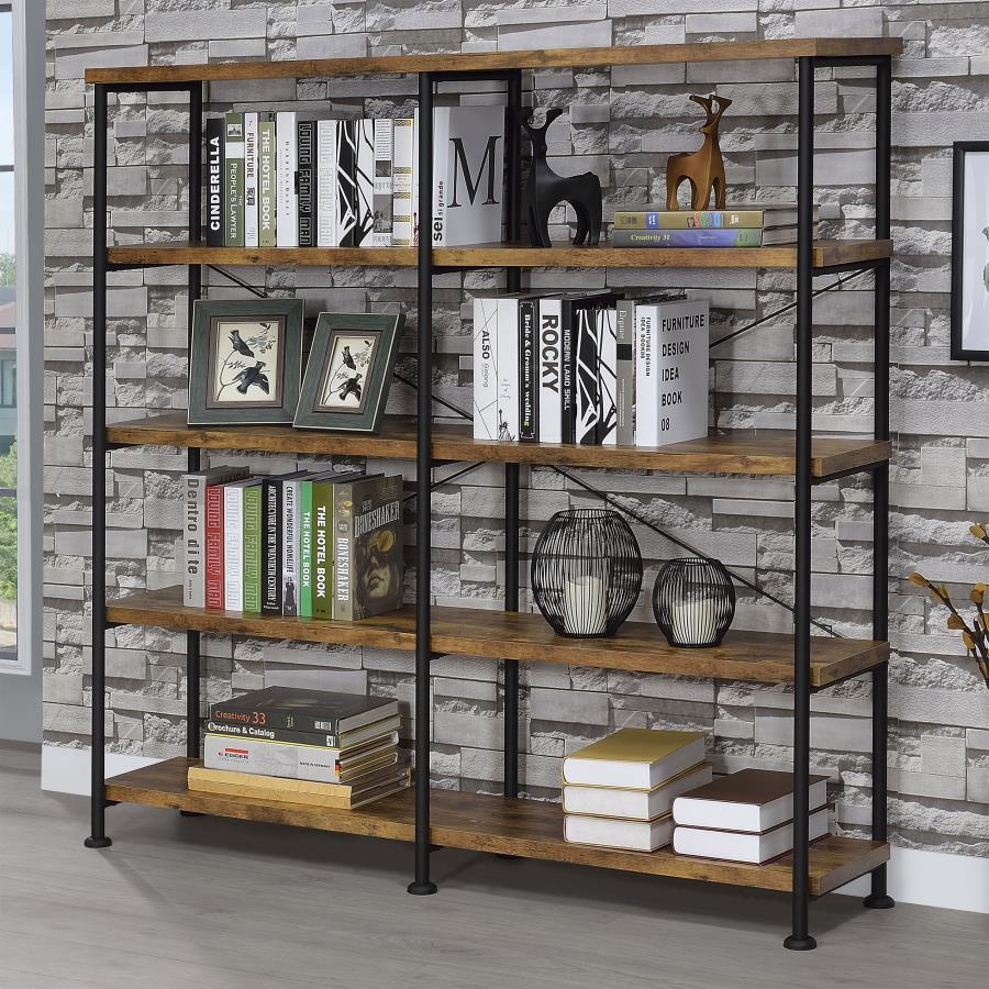 (image for) Analiese 63-inch 4-shelf Double Bookshelf Rustic Nutmeg