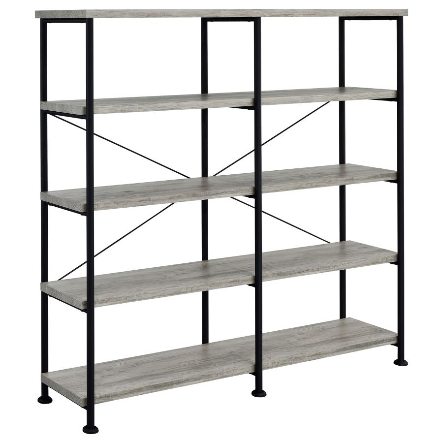 (image for) Analiese 63-inch 4-shelf Double Bookshelf Grey Driftwood - Click Image to Close