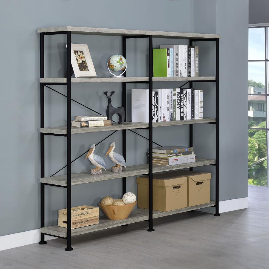 (image for) Analiese 63-inch 4-shelf Double Bookshelf Grey Driftwood