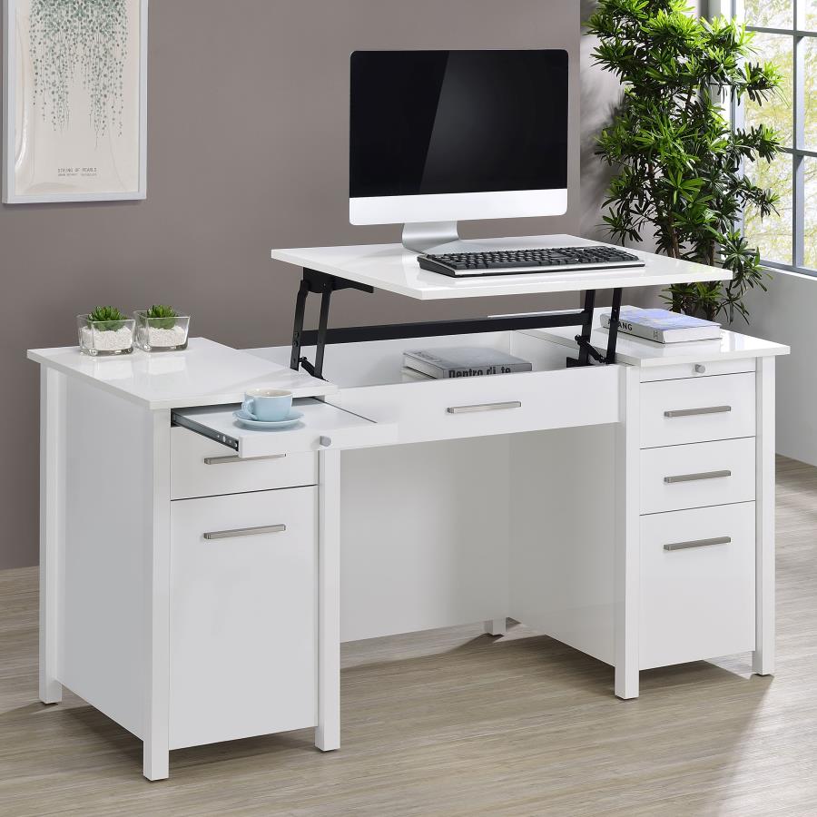 (image for) Dylan 60-inch 4-drawer Lift Top Office Desk White High Gloss