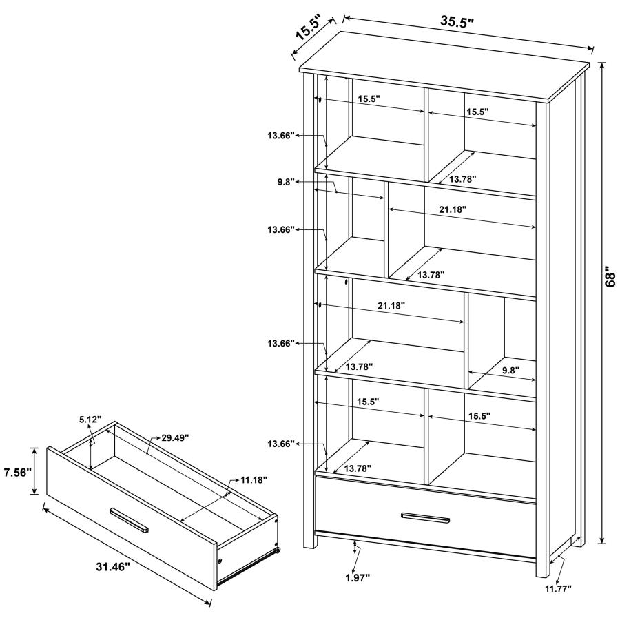 (image for) Dylan 68-inch 4-shelf Storage Bookshelf Weathered Grey