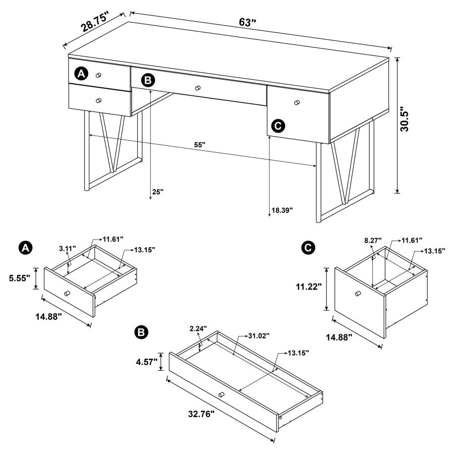 (image for) Analiese 63-inch 4-drawer Writing Desk Grey Driftwood