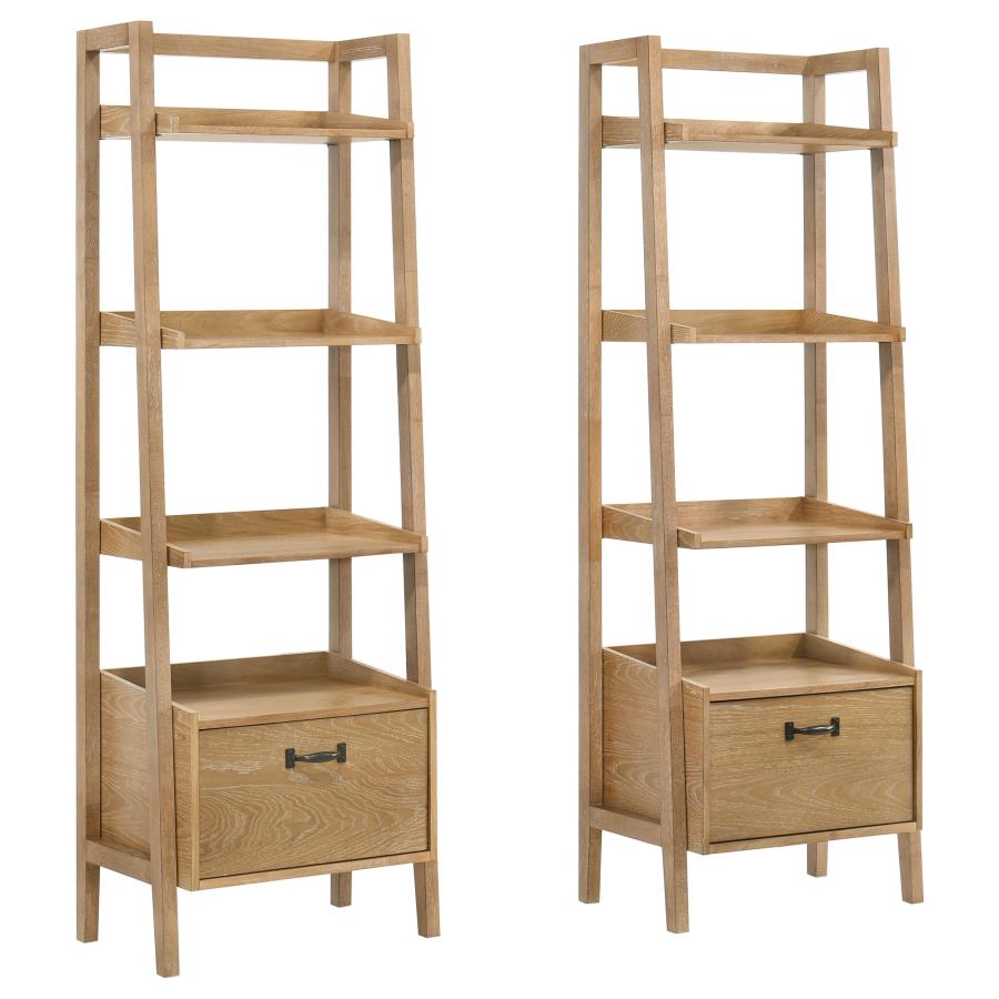 (image for) Fabian 2-piece 3-shelf Bookshelf with Drawer Distressed Light Brown