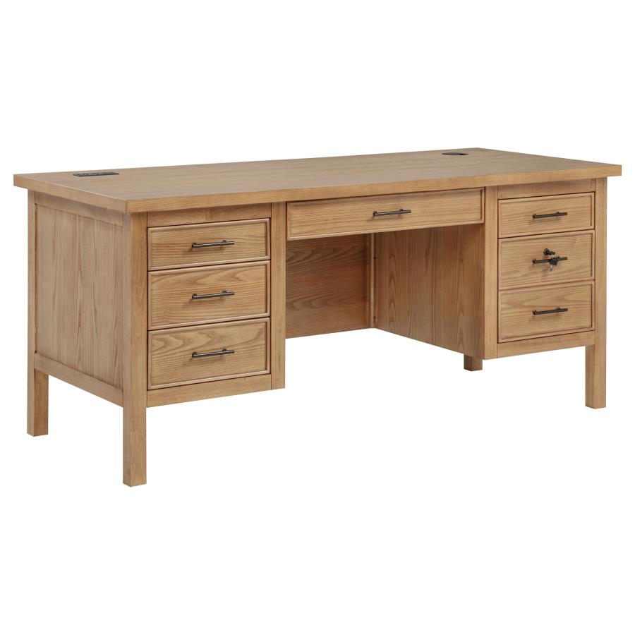 (image for) Vermes 66-inch 7-drawer Computer Desk with Power Outlet Light Ash