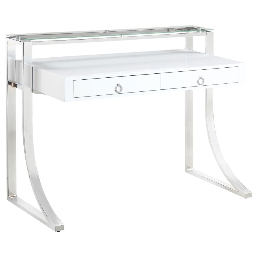 (image for) Gemma 48-inch 2-drawer Writing Desk White High Gloss