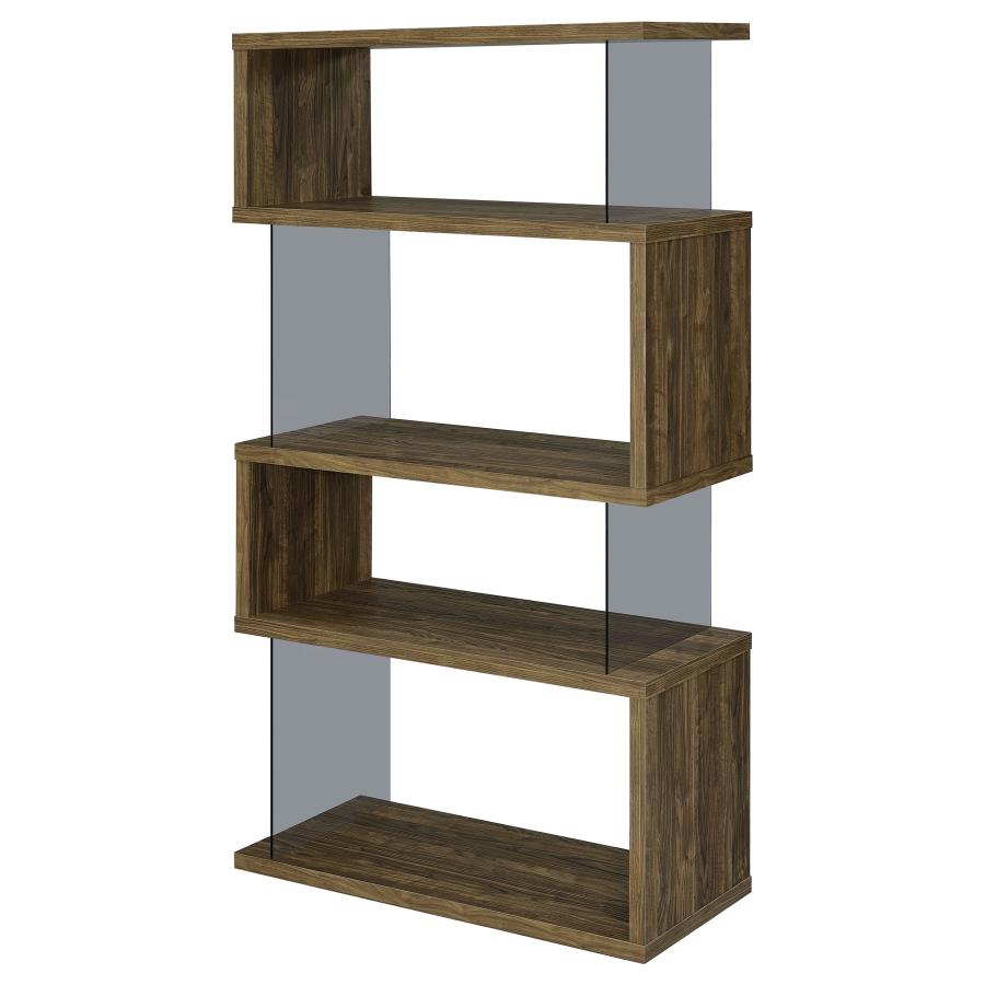 (image for) Emelle 63-inch 4-shelf Glass Panel Bookshelf Aged Walnut