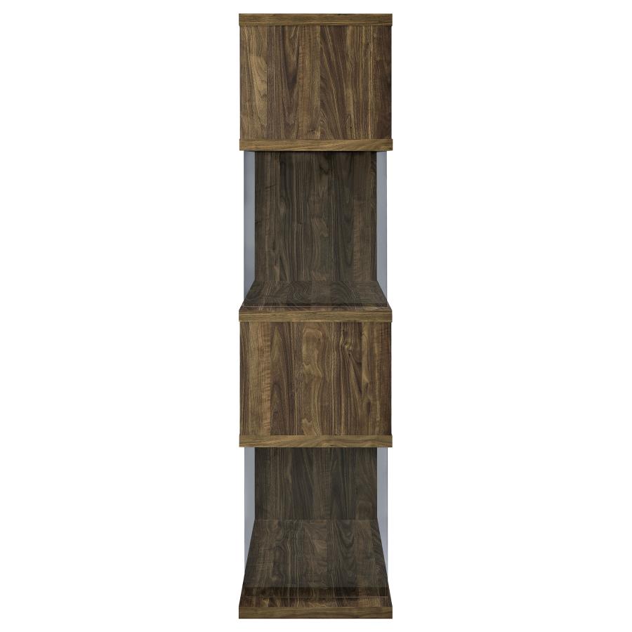 (image for) Emelle 63-inch 4-shelf Glass Panel Bookshelf Aged Walnut