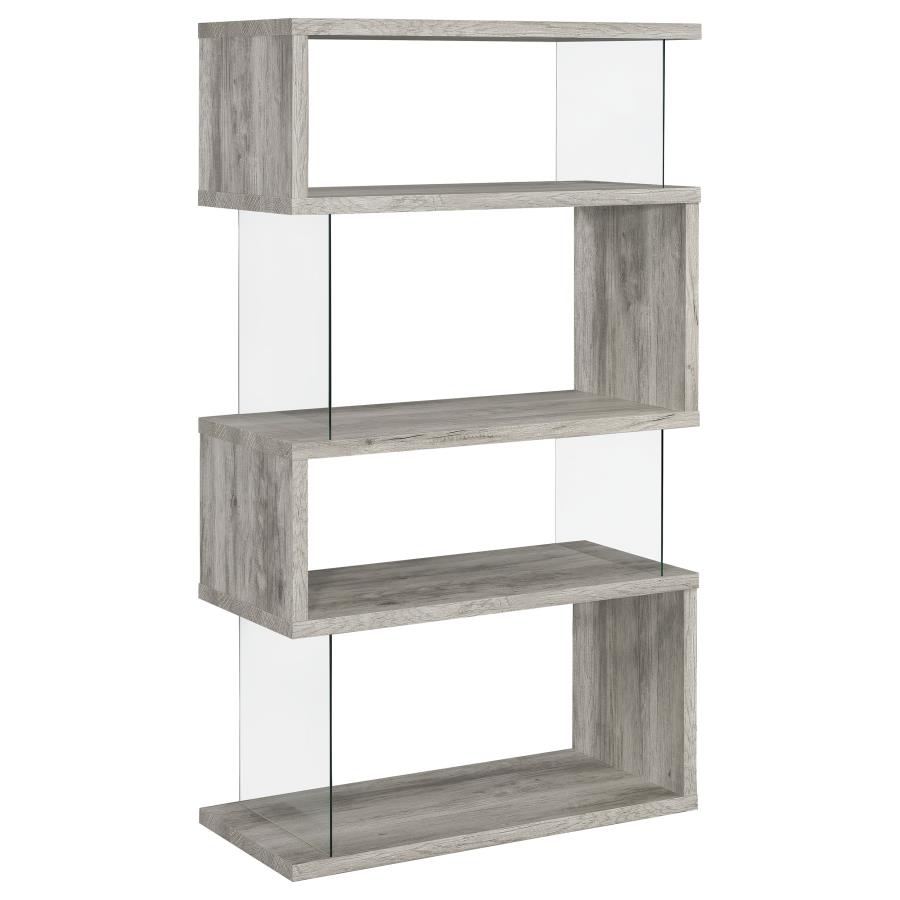 (image for) Emelle 63-inch 4-shelf Glass Panel Bookshelf Grey Driftwood - Click Image to Close