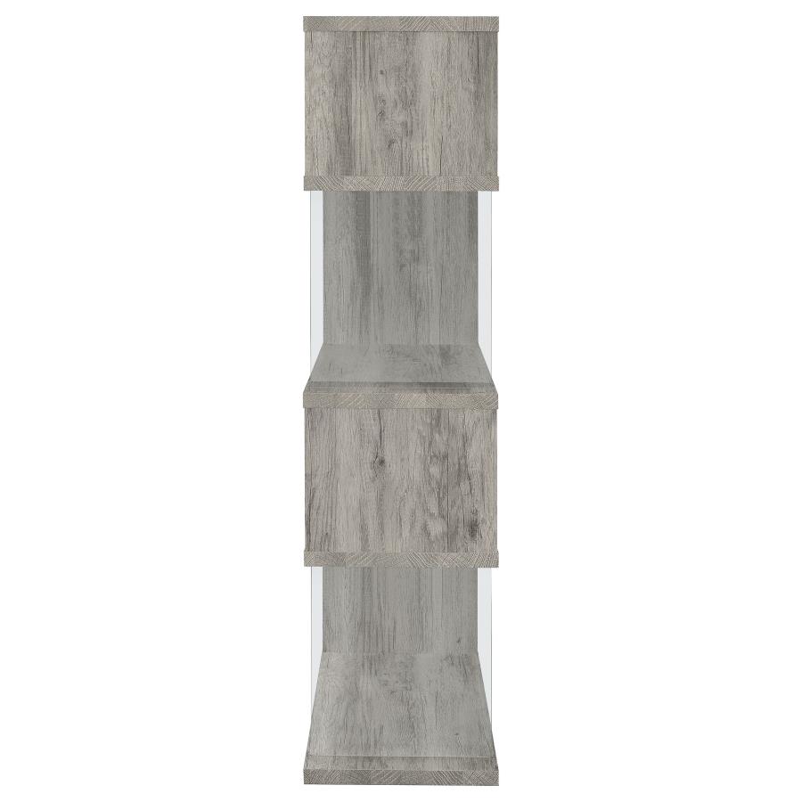 (image for) Emelle 63-inch 4-shelf Glass Panel Bookshelf Grey Driftwood