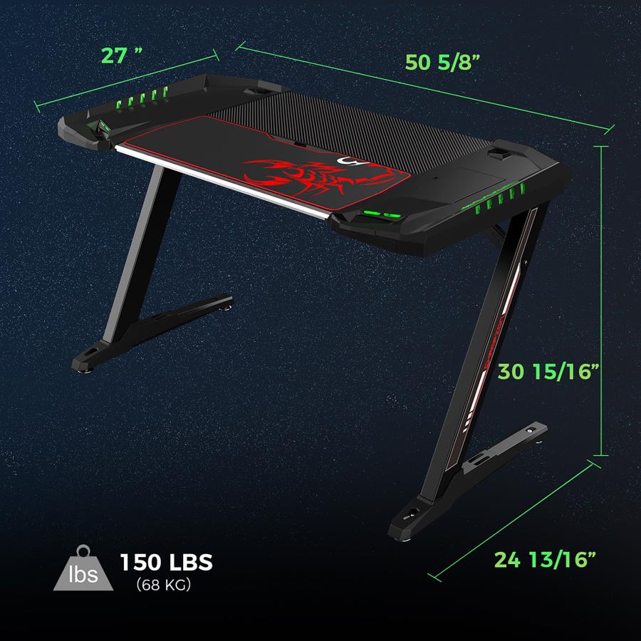 (image for) Ardsley 51-inch Computer Gaming Desk with RGB Lighting Black