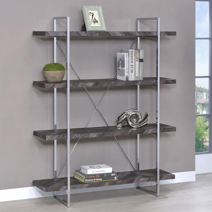 (image for) Grimma 63-inch 4-shelf Bookshelf Rustic Grey and Chrome