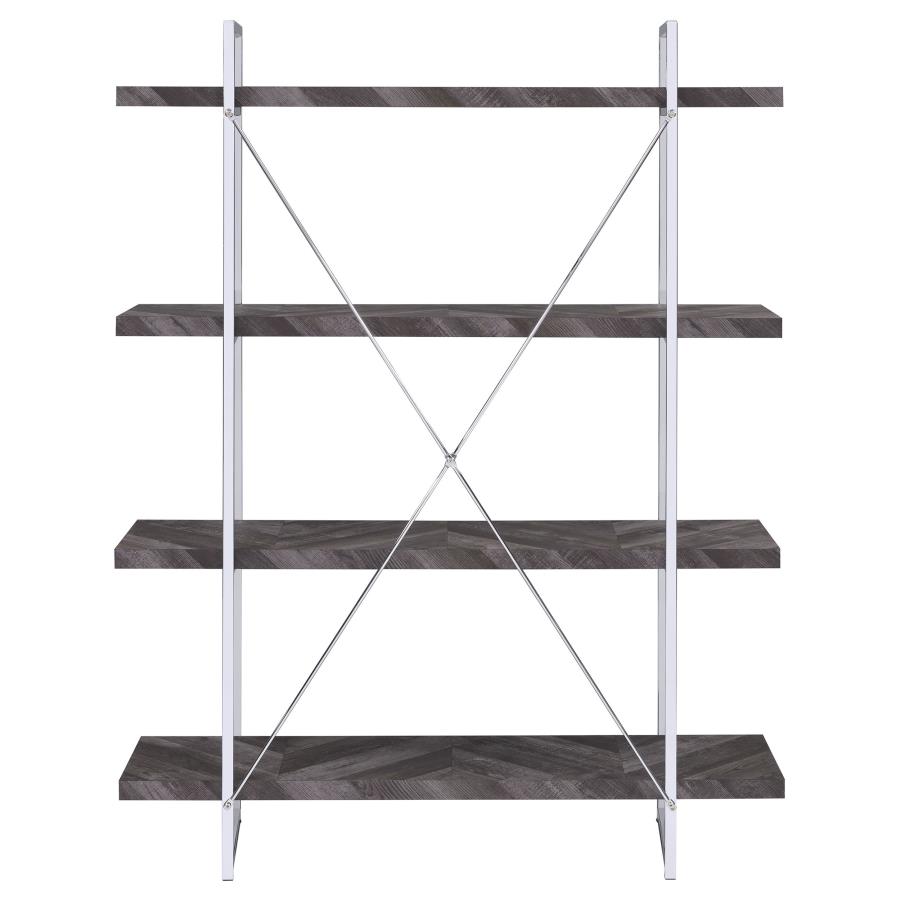 (image for) Grimma 63-inch 4-shelf Bookshelf Rustic Grey and Chrome