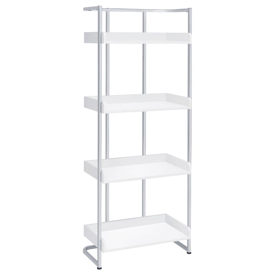 (image for) Ember 68-inch 4-shelf Bookshelf White High Gloss and Chrome - Click Image to Close