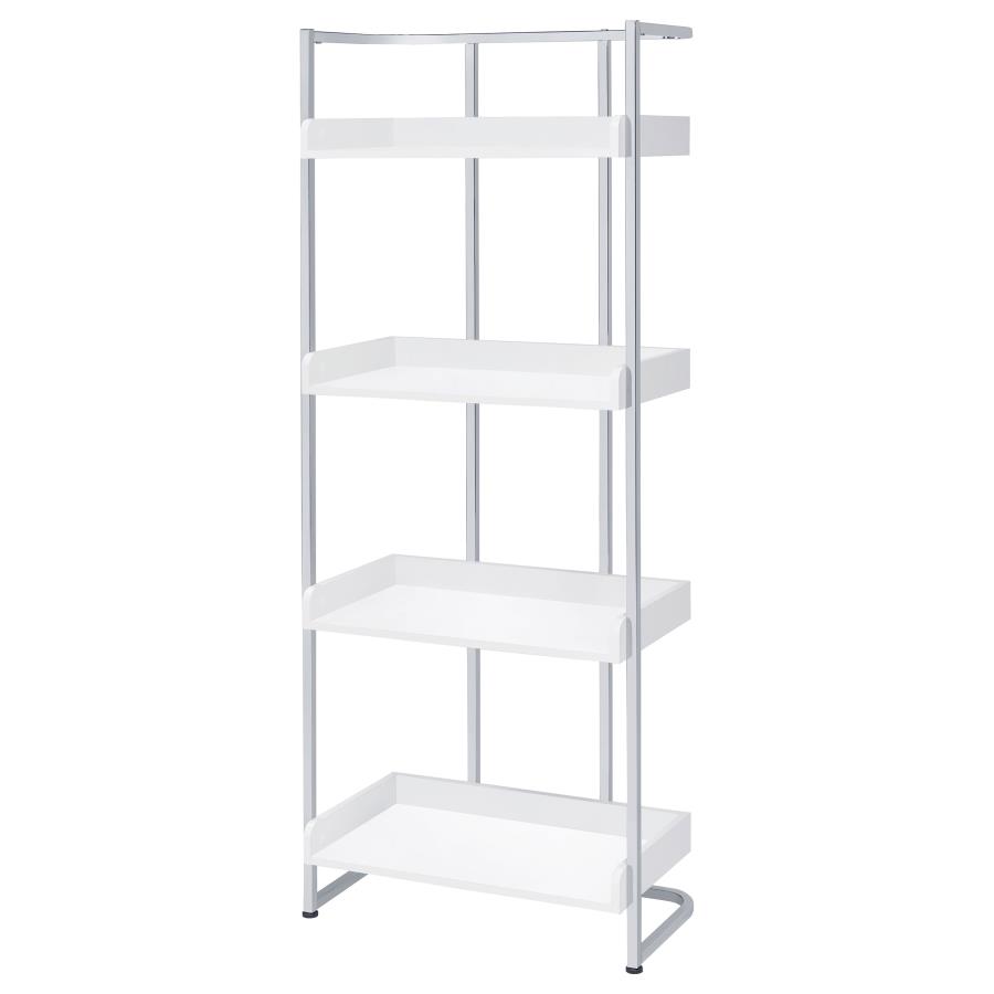 (image for) Ember 68-inch 4-shelf Bookshelf White High Gloss and Chrome