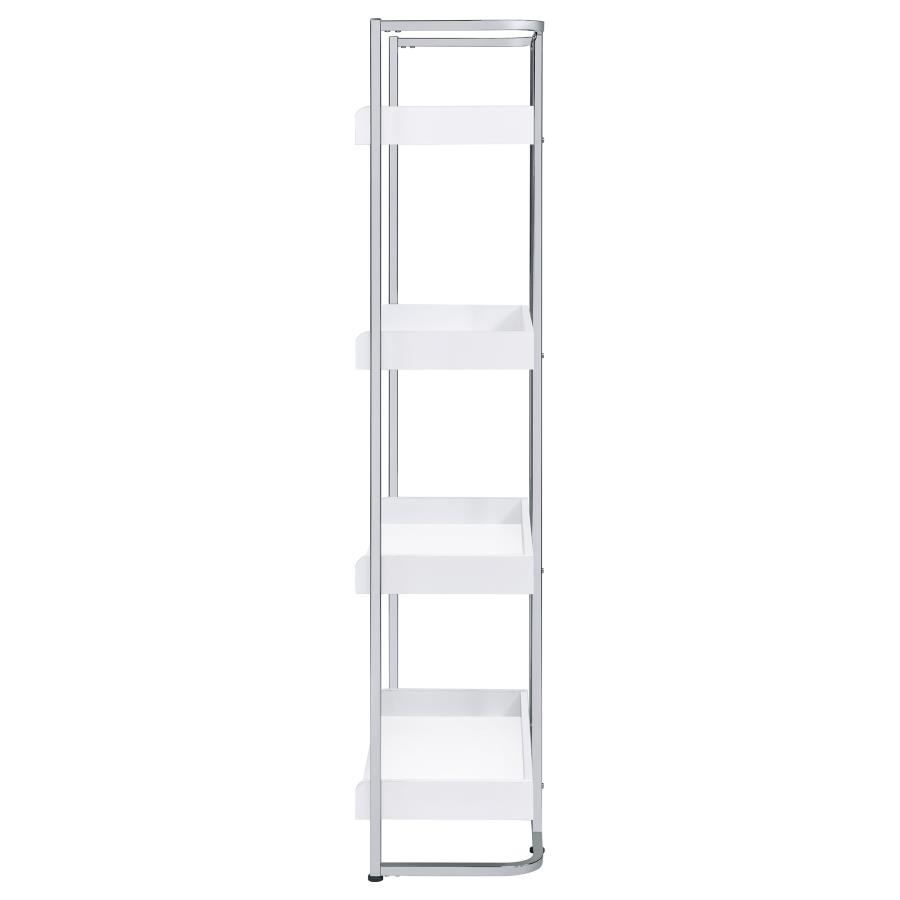 (image for) Ember 68-inch 4-shelf Bookshelf White High Gloss and Chrome