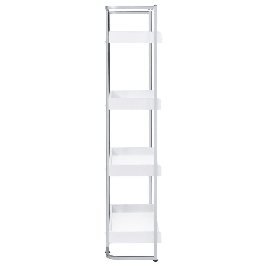 (image for) Ember 68-inch 4-shelf Bookshelf White High Gloss and Chrome