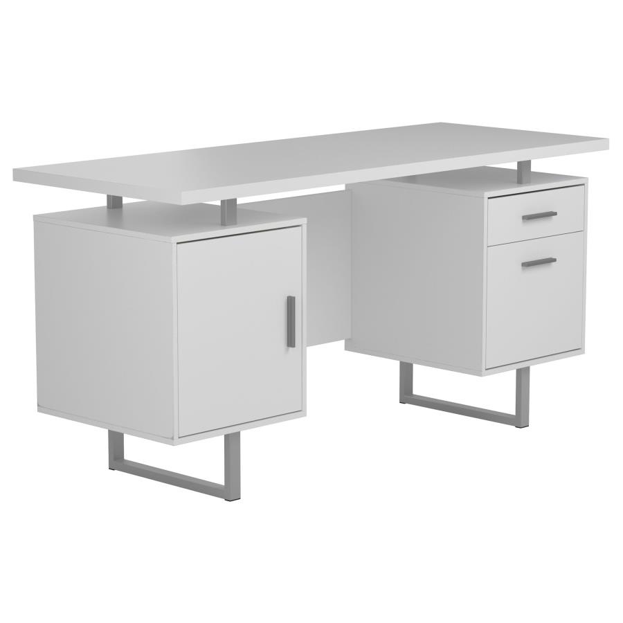 (image for) Lawtey 60-inch 2-drawer Computer Desk White High Gloss - Click Image to Close