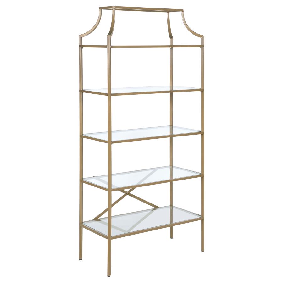 (image for) Serena 70-inch 5-shelf Glass Bookshelf Gold