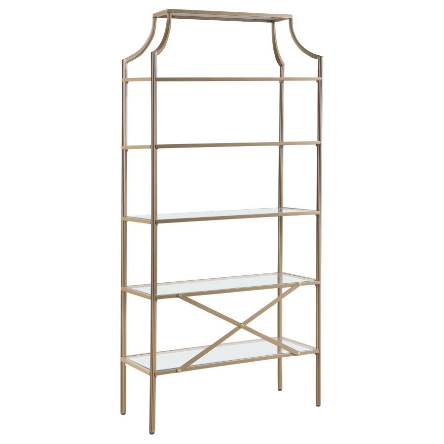 (image for) Serena 70-inch 5-shelf Glass Bookshelf Gold