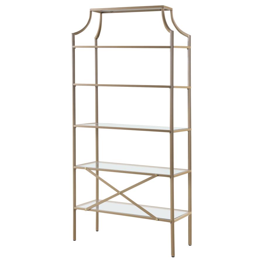 (image for) Serena 70-inch 5-shelf Glass Bookshelf Gold