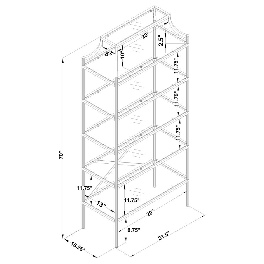 (image for) Serena 70-inch 5-shelf Glass Bookshelf Gold