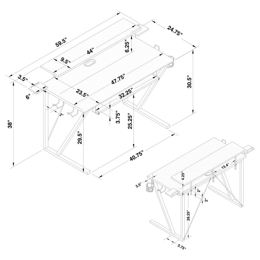 (image for) Wedalia 60-inch Computer Gaming Desk with Utility Hook Black