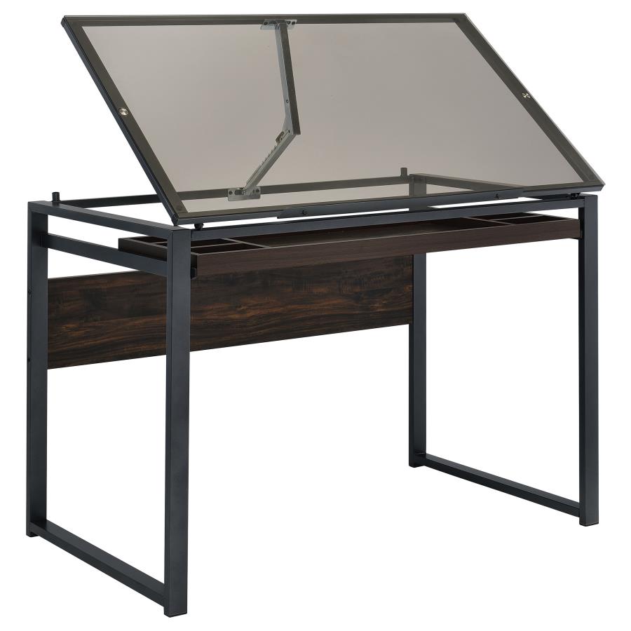 (image for) Pantano 42-inch Glass Top Drafting Table Dark Gunmetal