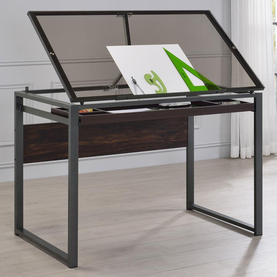 (image for) Pantano 42-inch Glass Top Drafting Table Dark Gunmetal