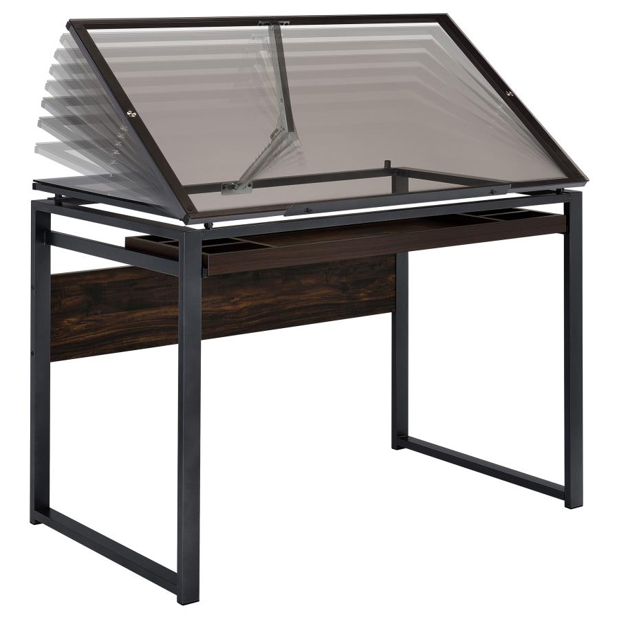 (image for) Pantano 42-inch Glass Top Drafting Table Dark Gunmetal