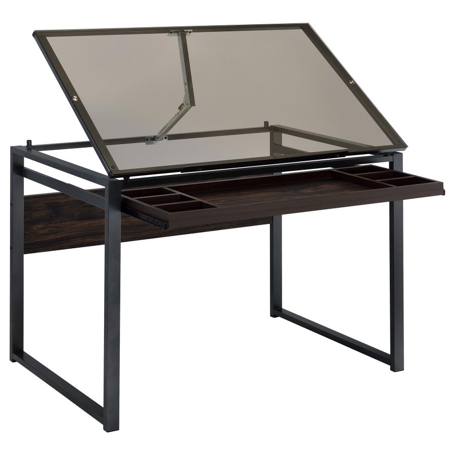 (image for) Pantano 42-inch Glass Top Drafting Table Dark Gunmetal