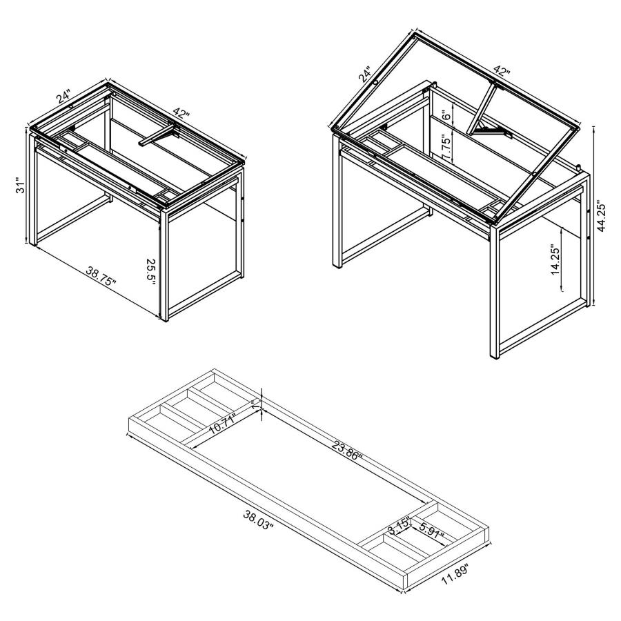 (image for) Pantano 42-inch Glass Top Drafting Table Dark Gunmetal