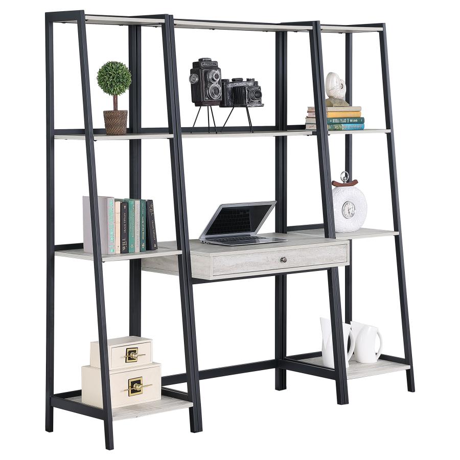 (image for) Pinckard 3-piece Ladder Desk and Bookcase Set Grey Stone