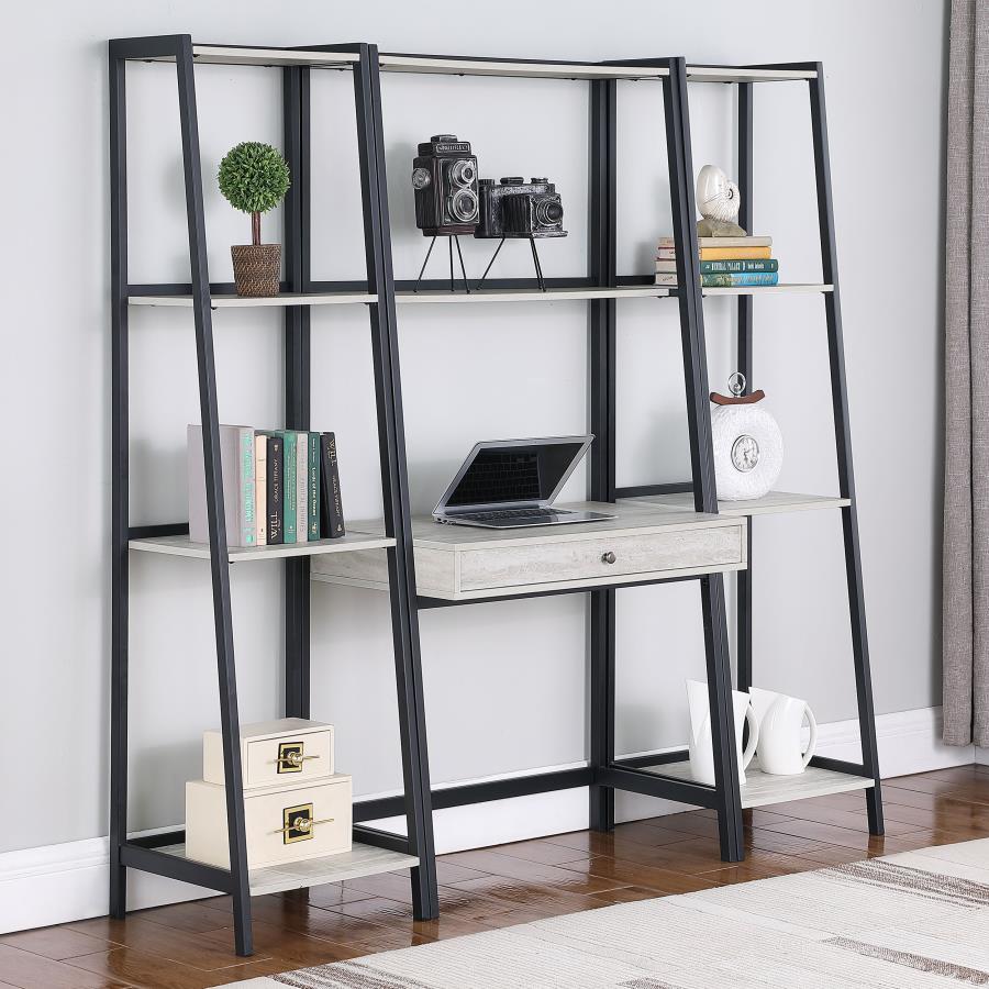 (image for) Pinckard 3-piece Ladder Desk and Bookcase Set Grey Stone