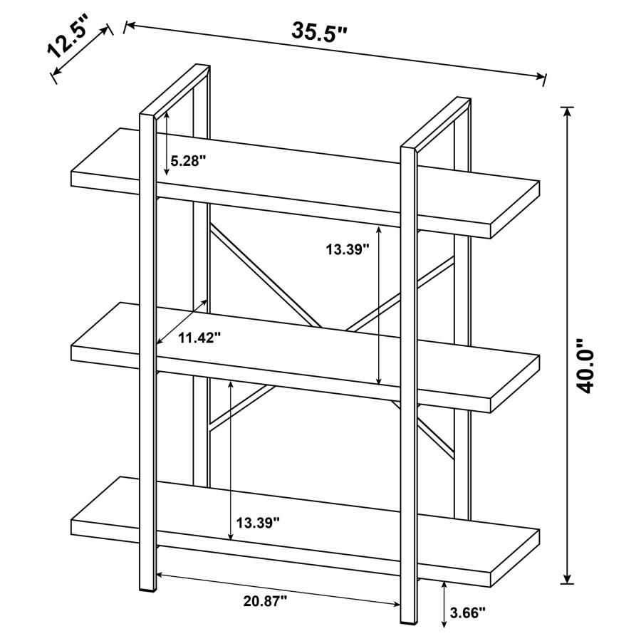 (image for) Cole 40-inch 3-shelf Bookshelf Rustic Nutmeg and Black