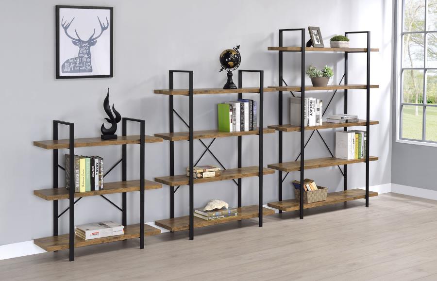 (image for) Cole 40-inch 3-shelf Bookshelf Rustic Nutmeg and Black