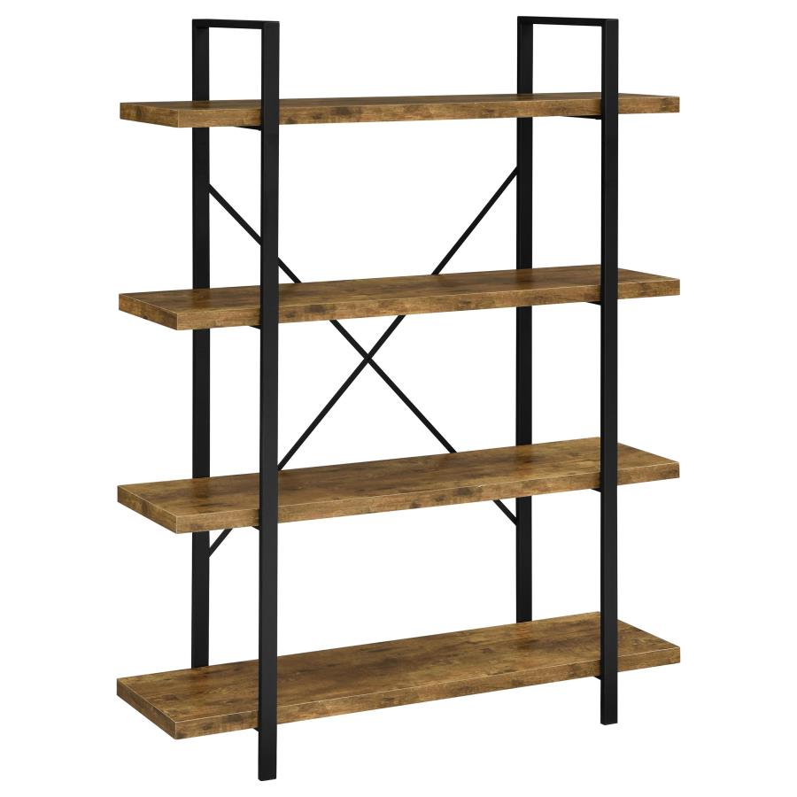 (image for) Cole 55-inch 4-shelf Bookshelf Rustic Nutmeg and Black - Click Image to Close