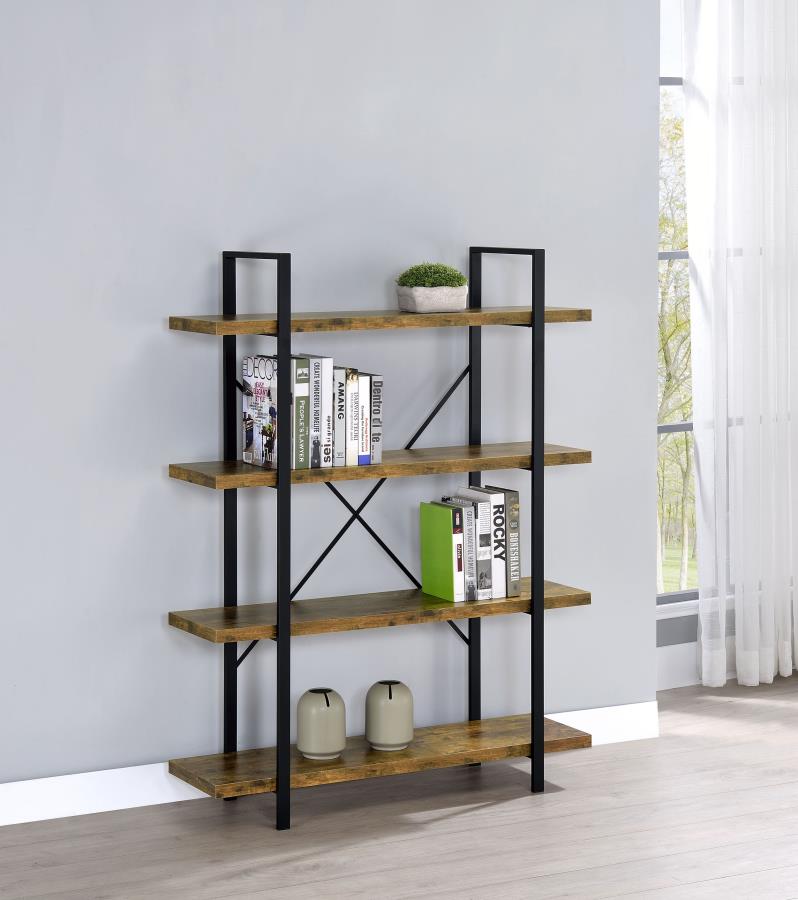 (image for) Cole 55-inch 4-shelf Bookshelf Rustic Nutmeg and Black