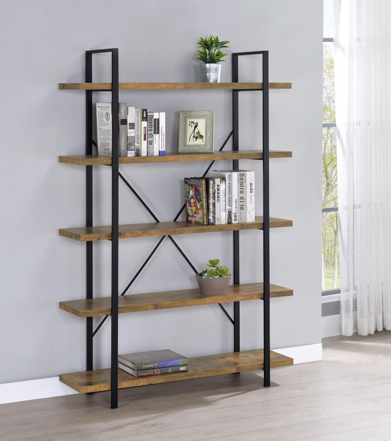 (image for) Cole 70-inch 5-shelf Bookshelf Rustic Nutmeg and Black