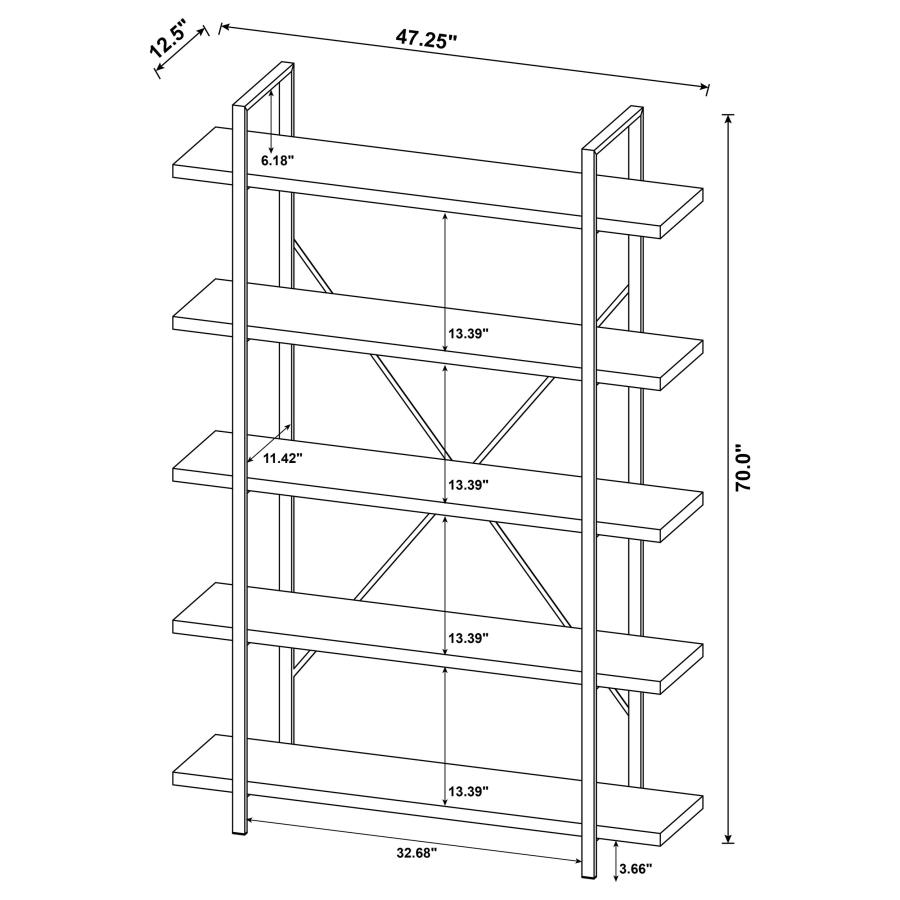 (image for) Cole 70-inch 5-shelf Bookshelf Rustic Nutmeg and Black