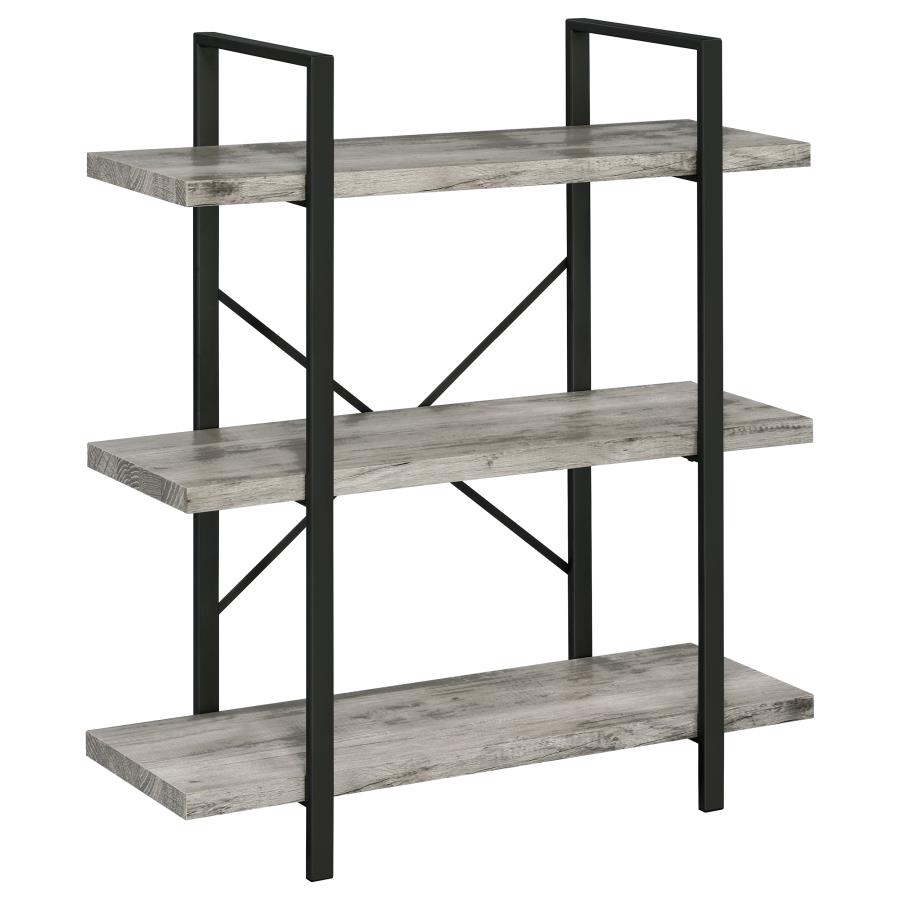 (image for) Cole 40-inch 3-shelf Bookshelf Grey Driftwood and Gunmetal