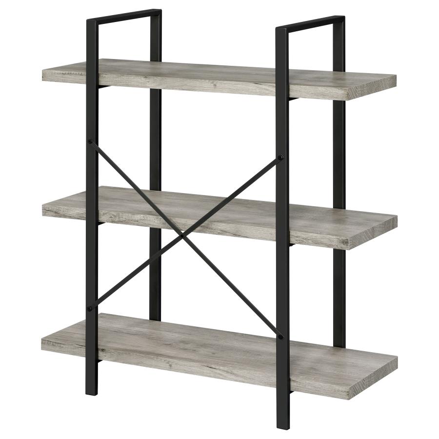 (image for) Cole 40-inch 3-shelf Bookshelf Grey Driftwood and Gunmetal