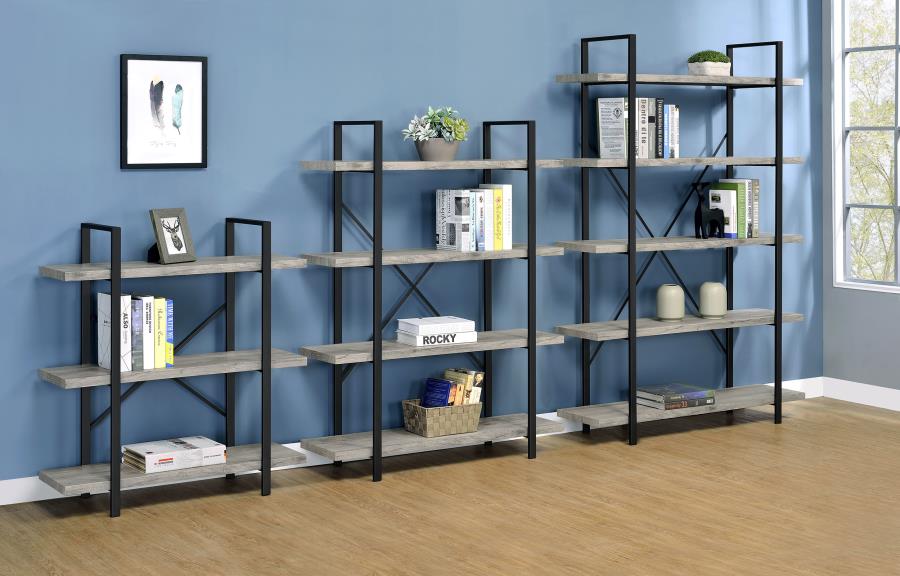 (image for) Cole 40-inch 3-shelf Bookshelf Grey Driftwood and Gunmetal