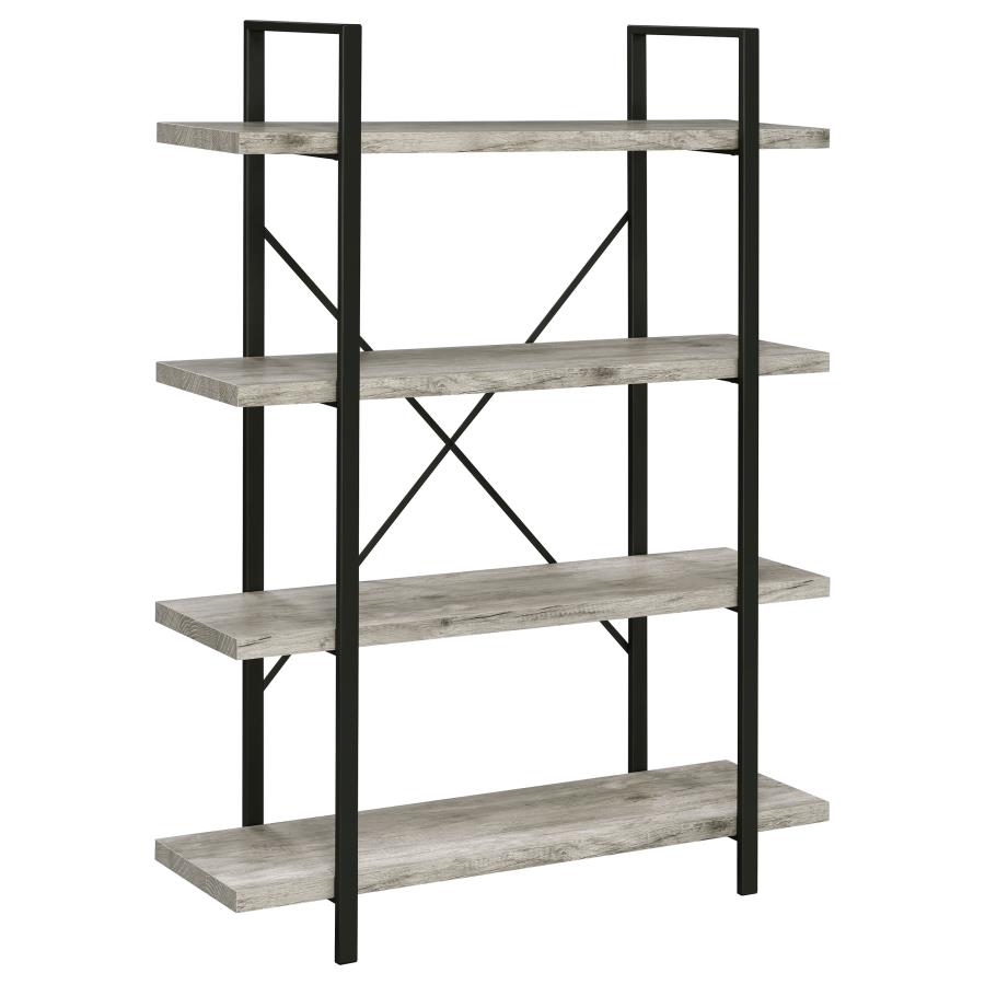 (image for) Cole 55-inch 4-shelf Bookshelf Grey Driftwood and Gunmetal - Click Image to Close