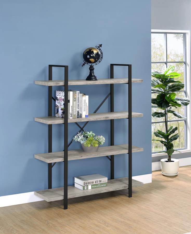 (image for) Cole 55-inch 4-shelf Bookshelf Grey Driftwood and Gunmetal