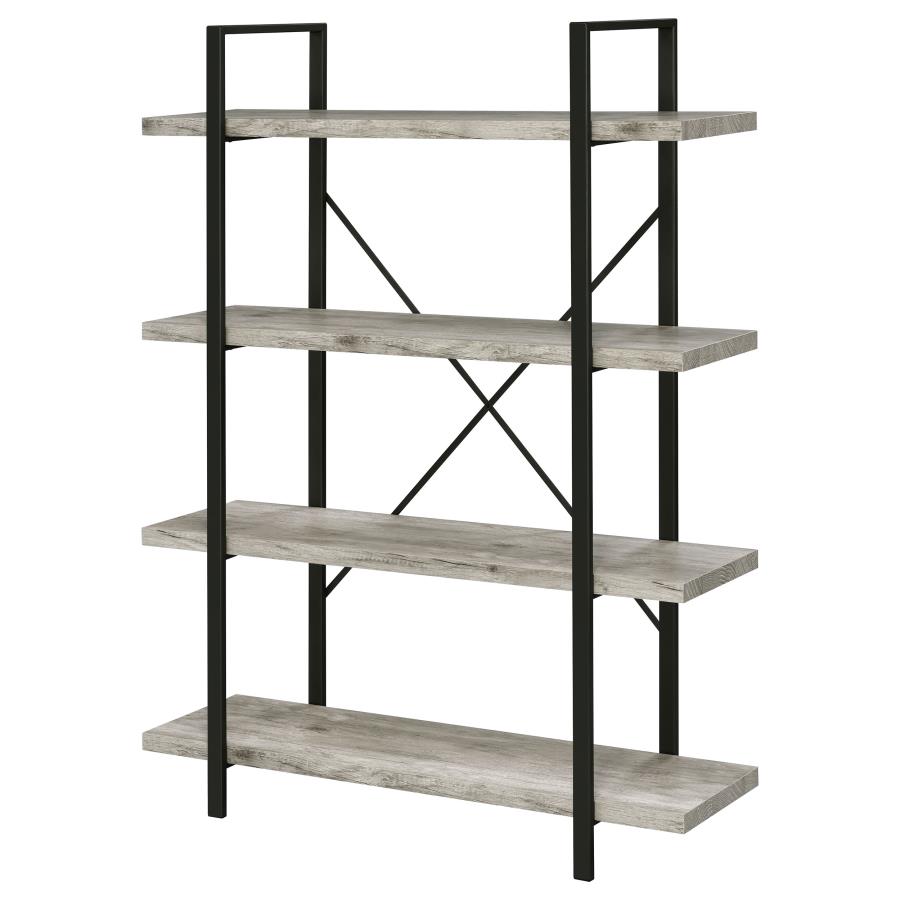 (image for) Cole 55-inch 4-shelf Bookshelf Grey Driftwood and Gunmetal