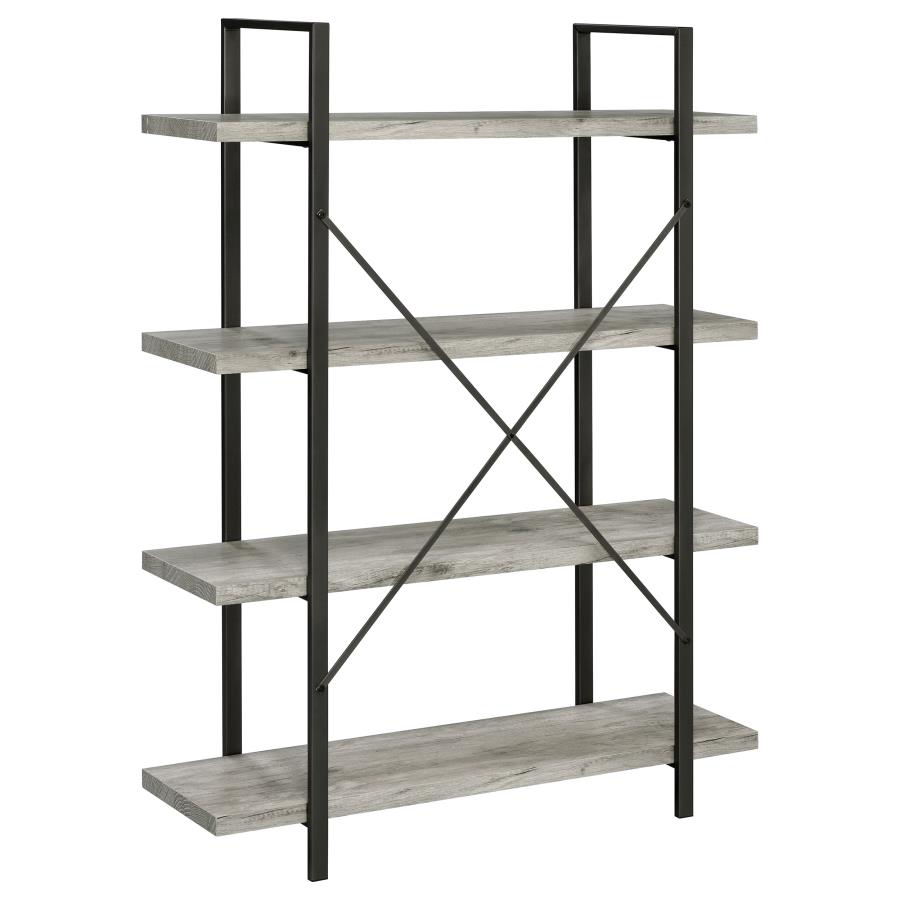 (image for) Cole 55-inch 4-shelf Bookshelf Grey Driftwood and Gunmetal