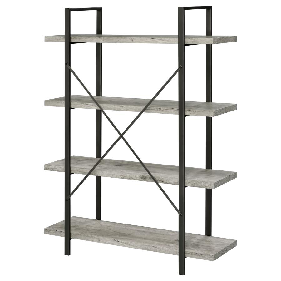 (image for) Cole 55-inch 4-shelf Bookshelf Grey Driftwood and Gunmetal