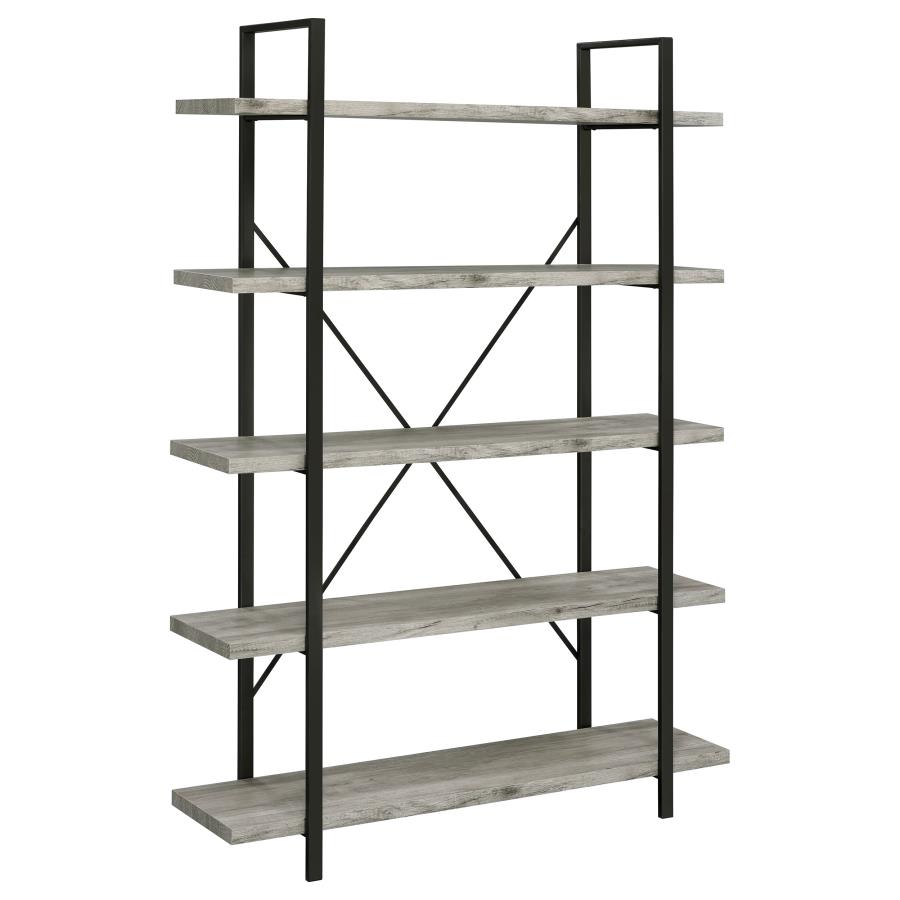 (image for) Cole 70-inch 5-shelf Bookshelf Grey Driftwood and Gunmetal - Click Image to Close